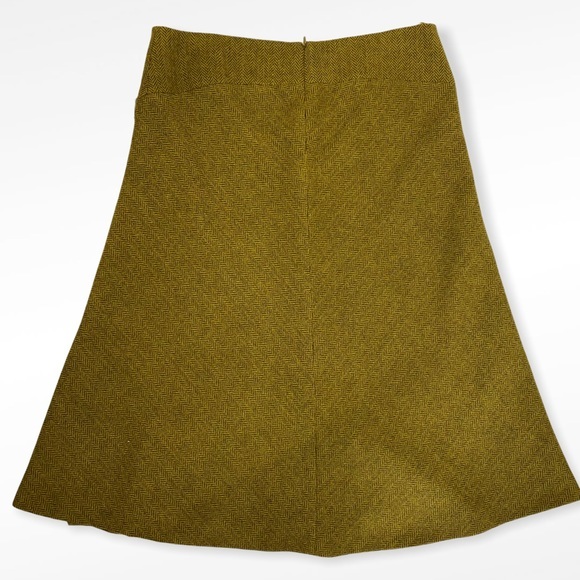 Max Mara Olive Green Tweed Alpaca Virgin Wool Skirt Front Slit + Silk Lining - Picture 7 of 8
